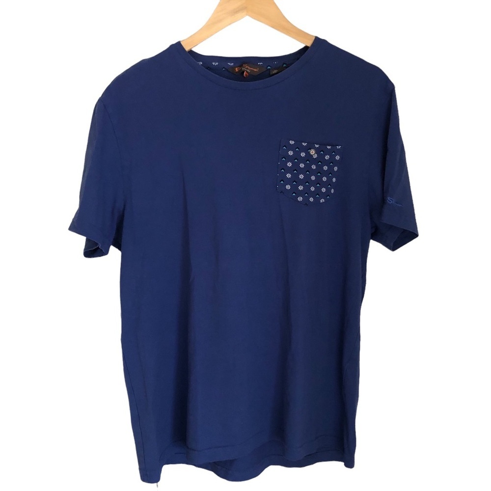 BEN SHERMAN Blue Cotton One-Pocket Tee